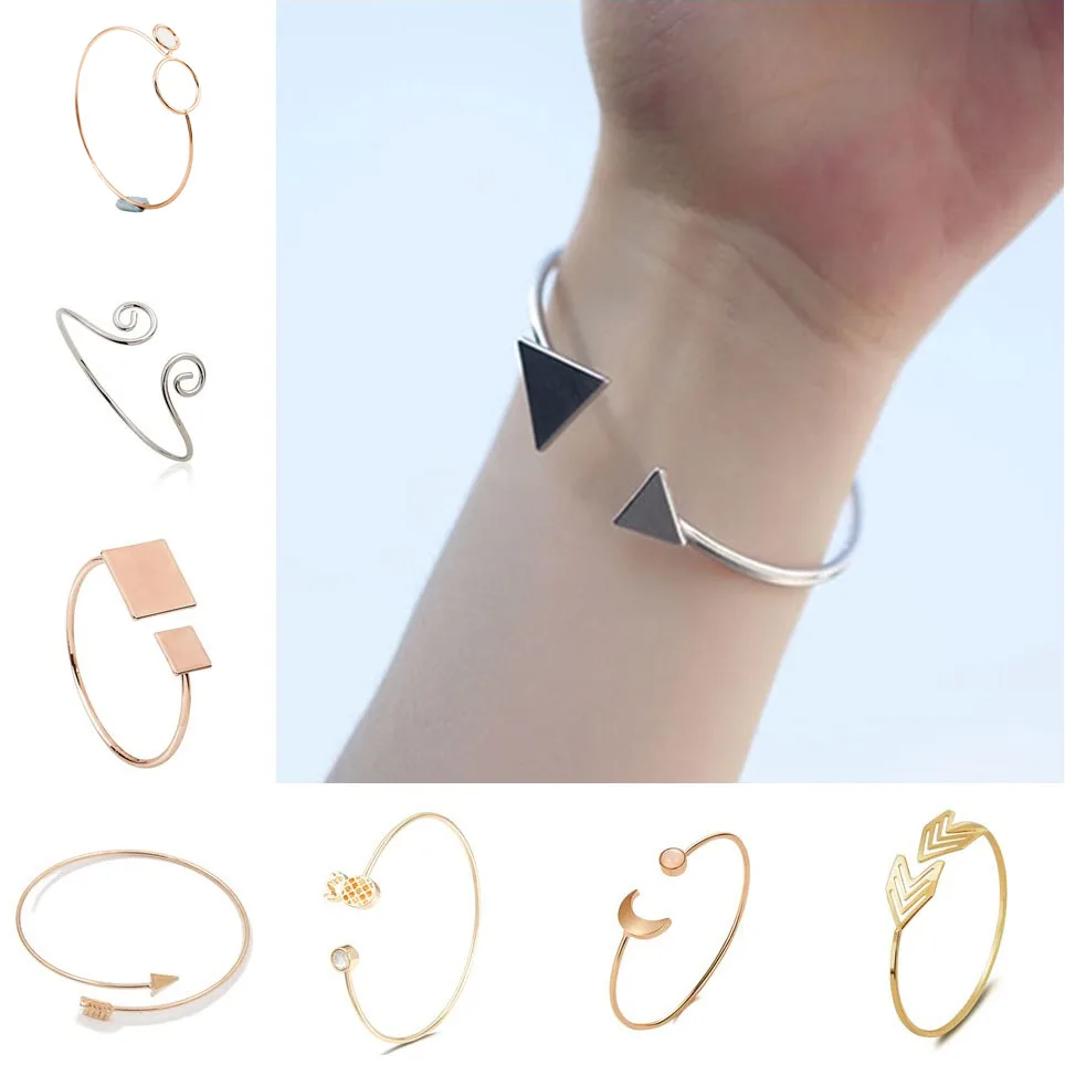 

Geometric Simple Alloy Bangle 2019 Fashion Jewelry Creative Opening Adjustable Charm Cuff Bracelet Women Cute Gift Accessories