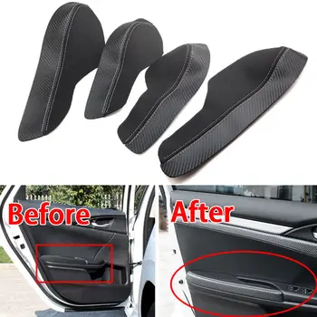 

For Honda Civic 2016 2017 2018 Sedan 4pcs PU Leather Car Door Handle Armrest Surface Cover Shell Trim Decorative Accessories