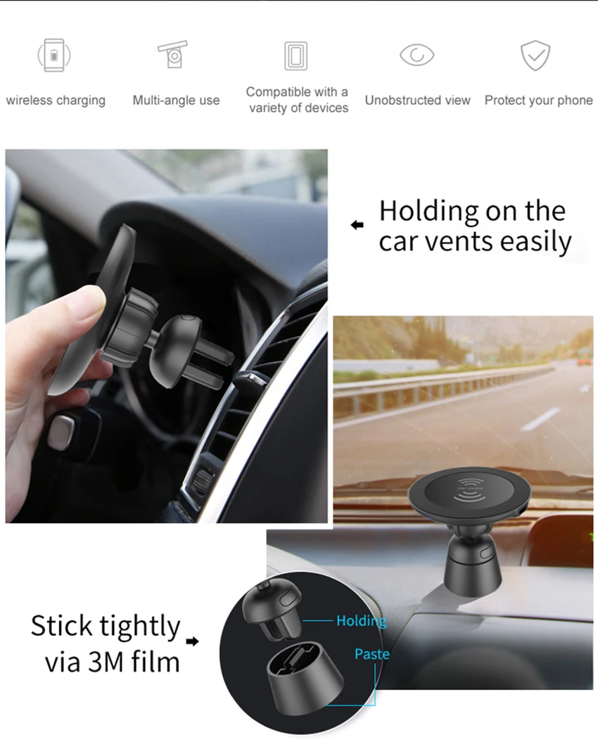 02Wireless Car Charger Magnetic Holder QI Fast Charging Mount for Iphone 88 Plus