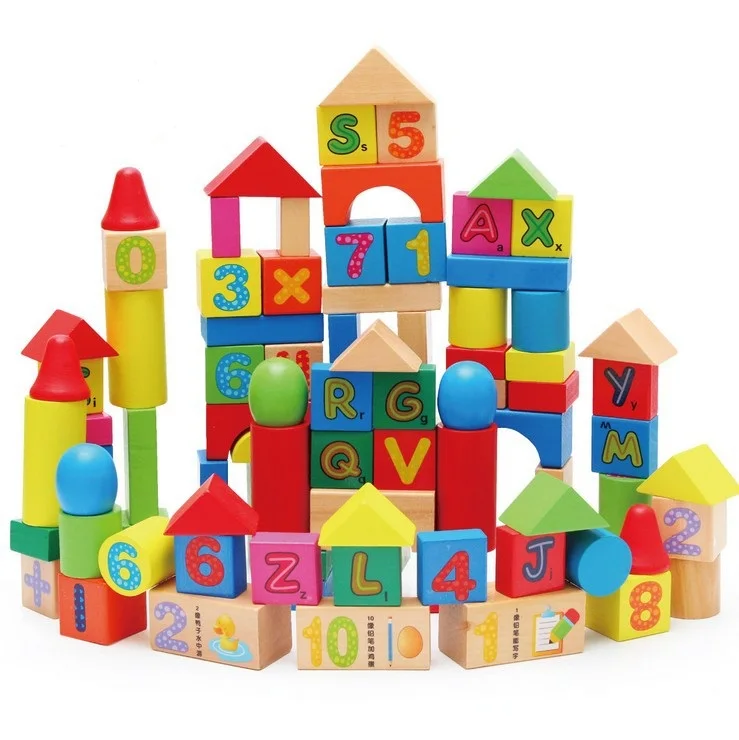 

100PCS Baby Kids Wooden Number Letter Learning Educational Toy Montessori Geometry Block Early Toys W074