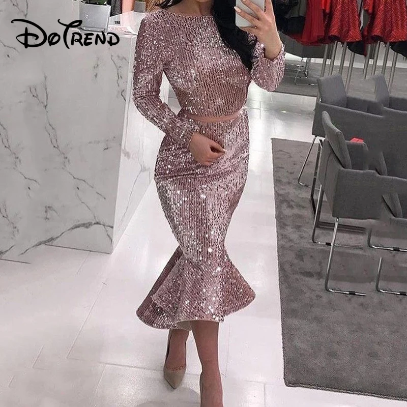 Najtaniej Z długim rękawem błyszcząca sukienka kobiety Bodycon suknie Runway Vintage Mermaid Party Dress Sexy sukienki midi Vestdios Muje lato 2019 nowy