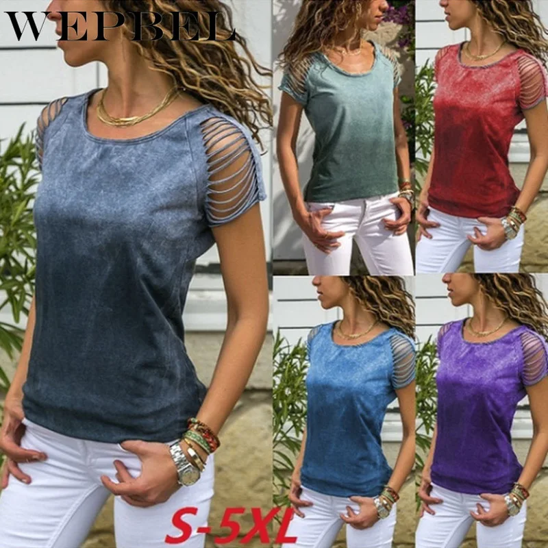 

WEPBEL Women New Fashion Short Sleeve Tunic T-shirt Tops Ladies Sexy O-neck Solid Color Tops Shirt Plus Size