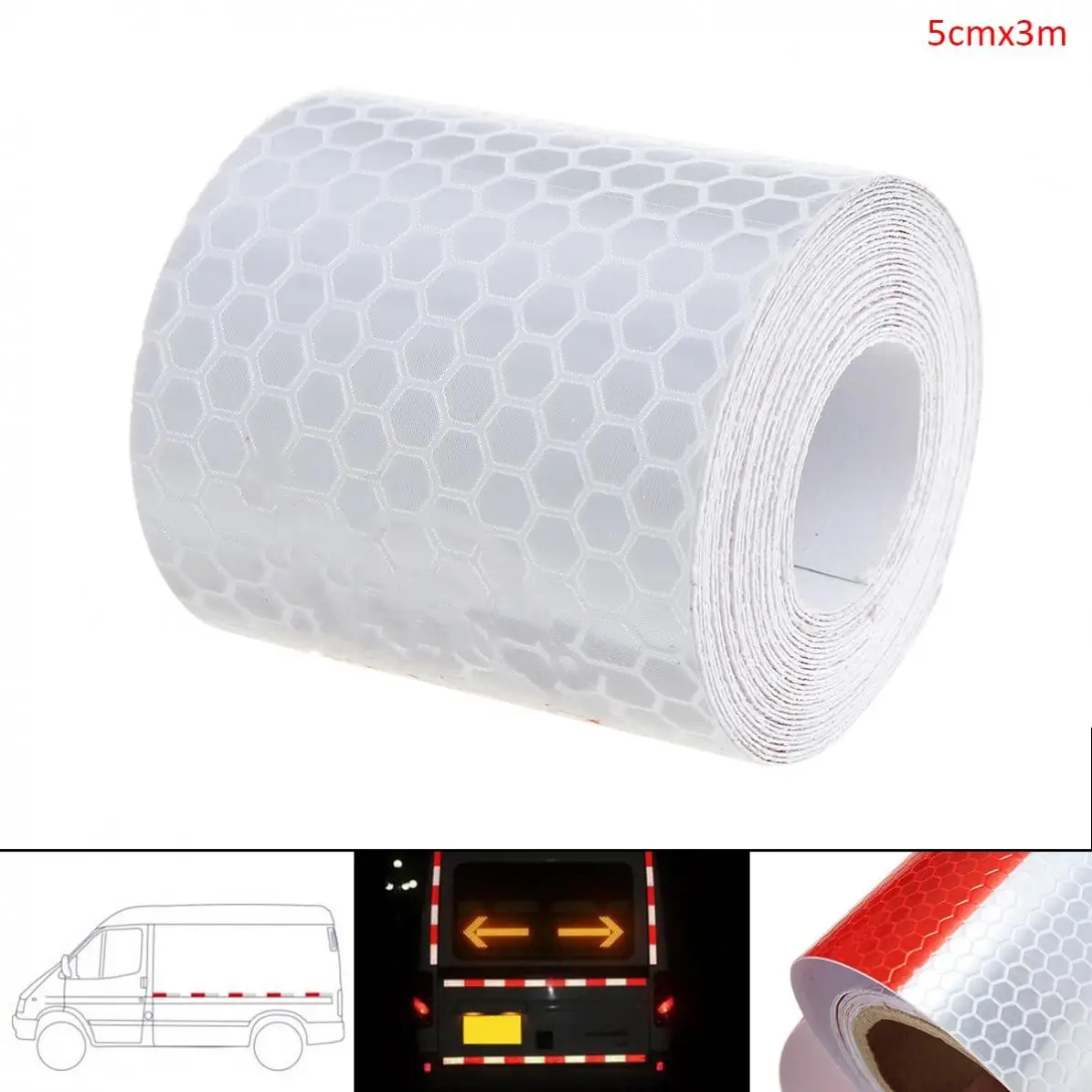

5 x 300 CM Red / White Universal Any Clipping Stripes Lattice Warning Reflective Tape Car Body Sticker For Cars / Motorcycles