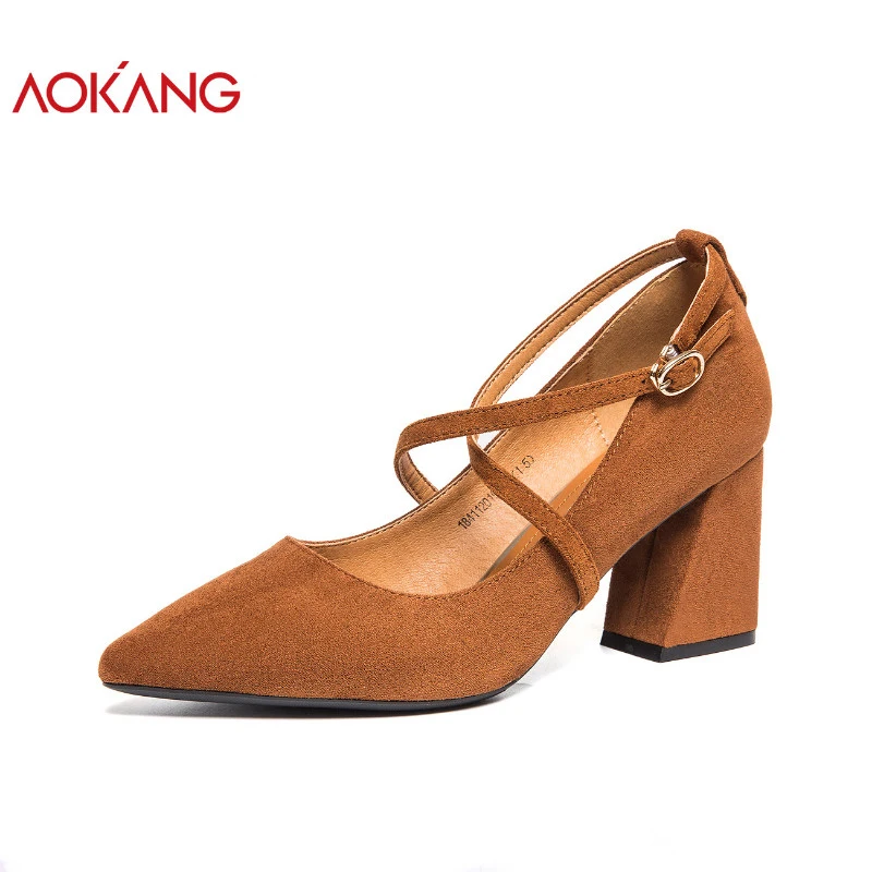 

Aokang ladies Genuine leather flock material Fashion Women shoes female High Heel Women's Leisure