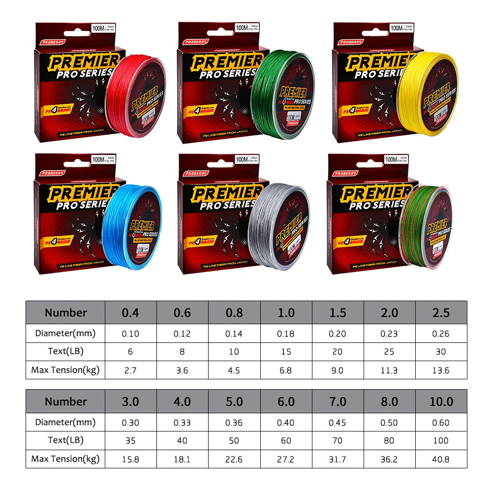 100 м Фирменная рыболовная леска многоцветный/красный/зеленый/серый/желтый/синий 4 плетения плетеная леска 6LB-100LB PE лески