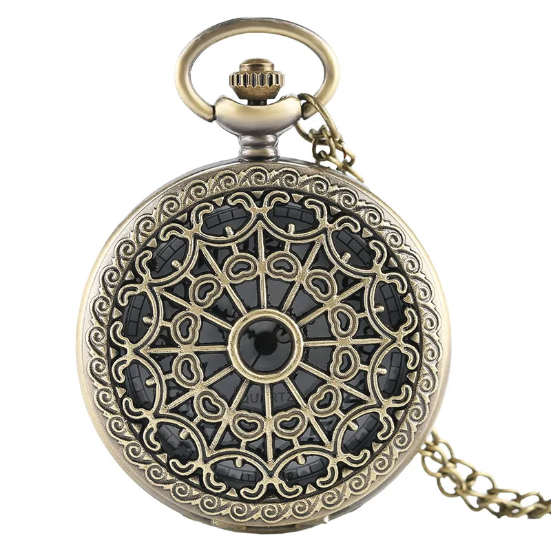 Vintage Gothic Pocket Watch Hollow Spider  Pattern Pendant Necklace Stylish Girls Deco Clock