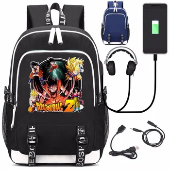 

New Dragon Ball Z Son Goku School Backpack Super Saiyan Bags Kakarotto External USB Black Charge Shoulder Laptop Travel Bags