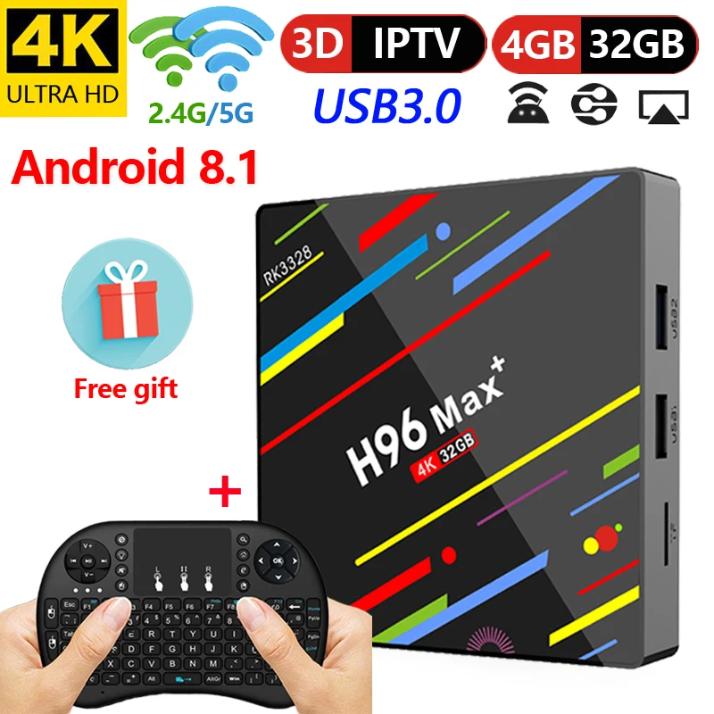 Фото RK3328 tv box H96 max plus 4+32G for Android 8.1 os smart quad core 4K android | Электроника