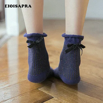 

[EIOISAPRA]Edge Bowknot Gold Silver Silk Shiny Socks Sexy Japan Colorful Harajuku Socks Women Fashion Creative Sokken