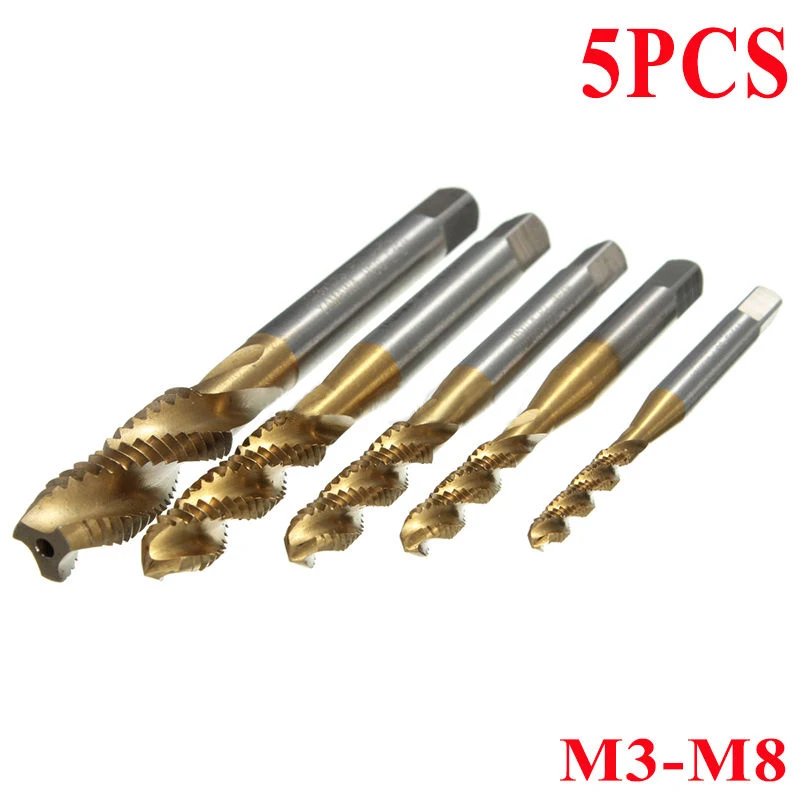 

5pcs/Set M3-M8 HSS Titanium Machine Thread Metric Spiral Hand Plug Screw Tap Drill Bit Set