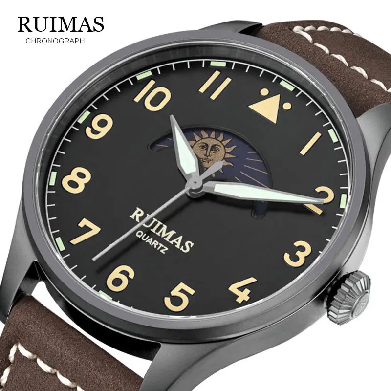 

Fashion Japan Automatic Movt Watch Men Leather Strap Business Mechanical Watches RUIMAS Male Clock Wristwatches Erkek Kol Saati