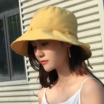 

2019 New Summer Foldable Bucket Hat Solid Color Hip Hop Wide Brim Beach UV Protection Round Top Sunscreen Fisherman Cap