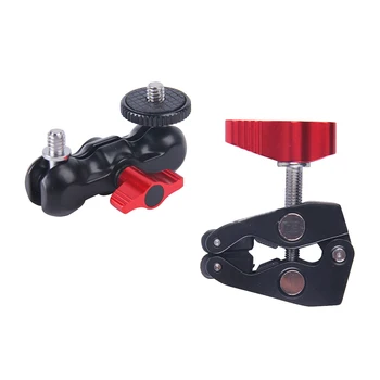 

Aluminum DSLR Camera Magic Arm Dual 1/4" Ball Head Mount Handlebar Super Clamp for Hotshoe Monitor Tripod Rig for Canon Nikon