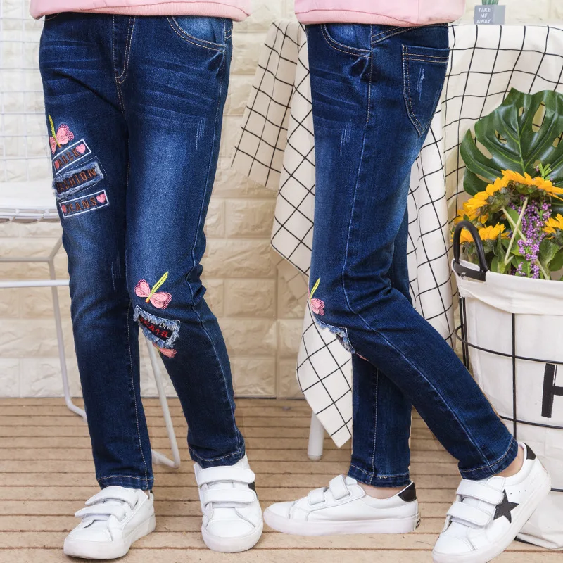 Teenage Girls Denim Jeans 2019 Autumn Winter Kids Cotton Elastic Pants Leggings Fleece Thicken Warm Embroidered Jeans 3-12 Years 2 Teenage Girls Denim Jeans 2019 Autumn Winter Kids Cotton Elastic Pants Leggings Fleece Thicken Warm Embroidered Jeans 3-12 Years 2