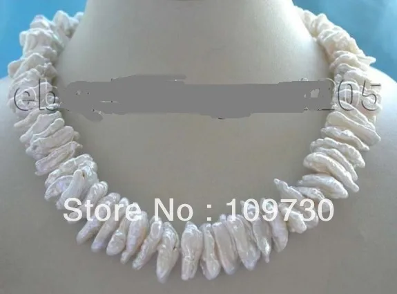 

Jewelry 001290 18" Genuine Natural 21mm white biwa Pearl Necklace 14KGP
