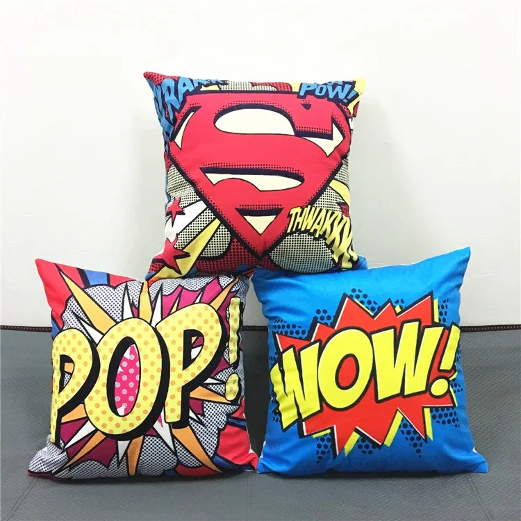Цветные граффити рок-н-ролл стильные чехлы на подушки буквы POP WOW POW BANG принт Супермена наволочка с красными губами