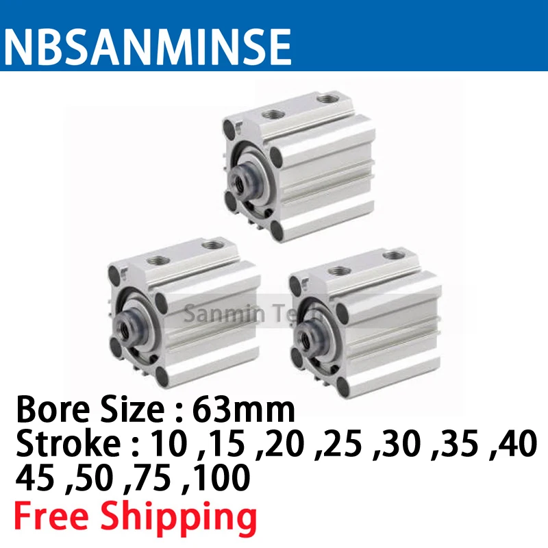 

NBSANMINSE CQ2B63 ISO Compact Cylinder SMC Type Double Acting Pneumatic Cylinder 10Bar Pressure