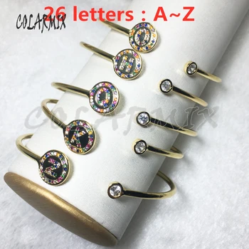 

6 Pcs High quality zircon letter jewelry metal bracelet bangle jewelry wholesale zircon bangle gift for lady 5588