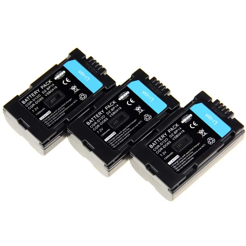 3PCS 7.2V 1300mAh CGR D120 CGR D08S CGR D08R Replacement Camera Battery