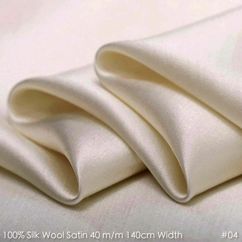 Silk Wool Satin 140cm Width 40mm/28silk+72wool Satin Fabric For Wedding Dress Top High Quality