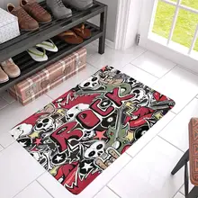Черепа, булавки, Гитары, рок символы, диск, звезды, губы против скольжения двери коврик домашнего декора Коврик для прихожей Декор