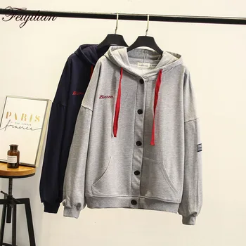 

2018 Autumn Winter New hat drawing rope embroidery loose single row buckle long sleeve coil Sweatshirts