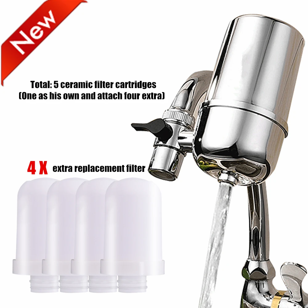 

Household Kitchen Tap Water Purifier Faucet Water Filter Remove Water Contaminants With Extra 4PCS Ceramic Cartridge Purifier