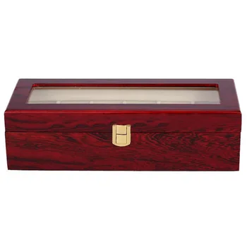 

6 Wood Watch Display Case Box Glass Top Jewelry Storage Organizer Gift Men