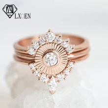 Винтажные круглые цветы обручальные кольца для Для женщин с розовым позолоченный циркониевый Обручение кольцо для вечерние ювелирные изделия аксессуары