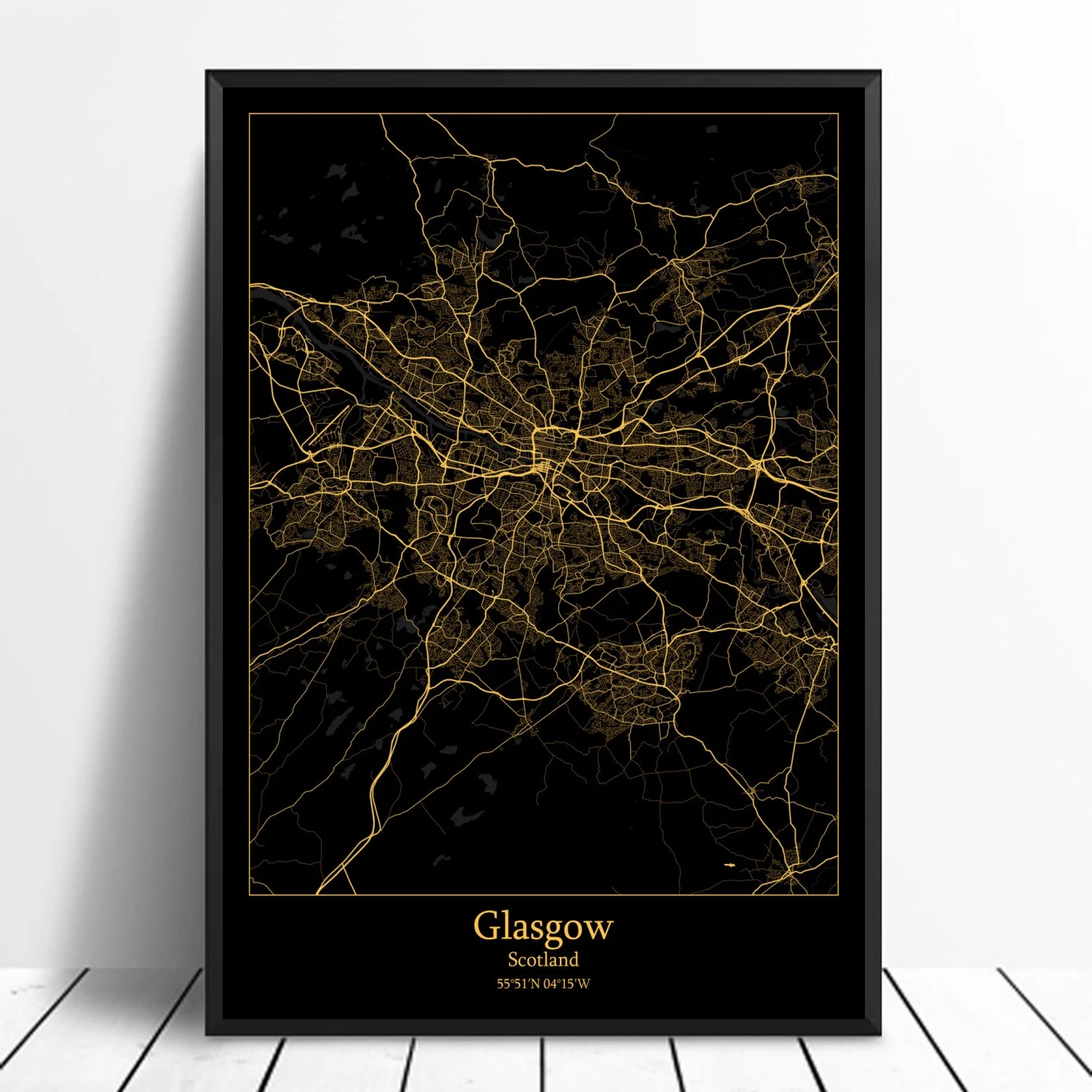 

Glasgow Scotland,Modern City Gold Map Canvas Art Print Home Room Decor Poster
