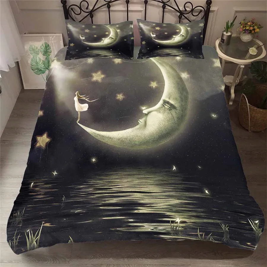 Постельное белье 3D печатных одеяло покрывало, Комплект постельного белья море Фэнтези Фея Луна домашний текстиль для взрослых ПОСТЕЛЬНОЕ