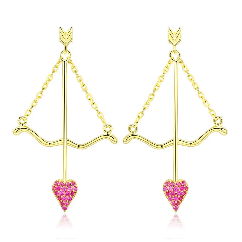 

ABAY Unique Design 925 Sterling Silver Cupid Arrow Pink Heart Earrings for Women Valentines Day Gift Wedding Engagement Jewelry