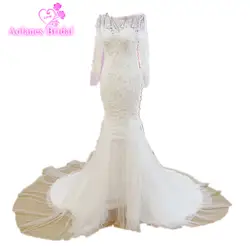 Vestido De Noiva See Назад Русалка свадебное платье одежда с длинным рукавом Кружево Бусины 3D Цветы 2018 Vestido De Casamento свадебное платье