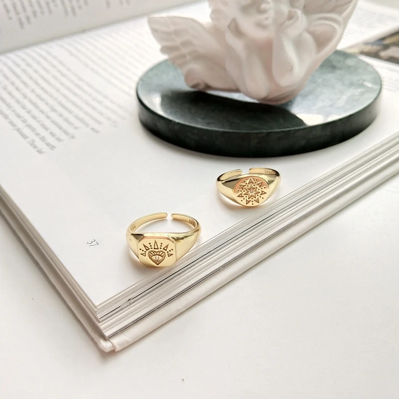 LouLeur, серебро 925 пробы, ретро узор, открытые кольца, золотые, круглые, квадратные, с абстрактным узором, кольца для женщин, оригинальные ювелирные украшения, подвески