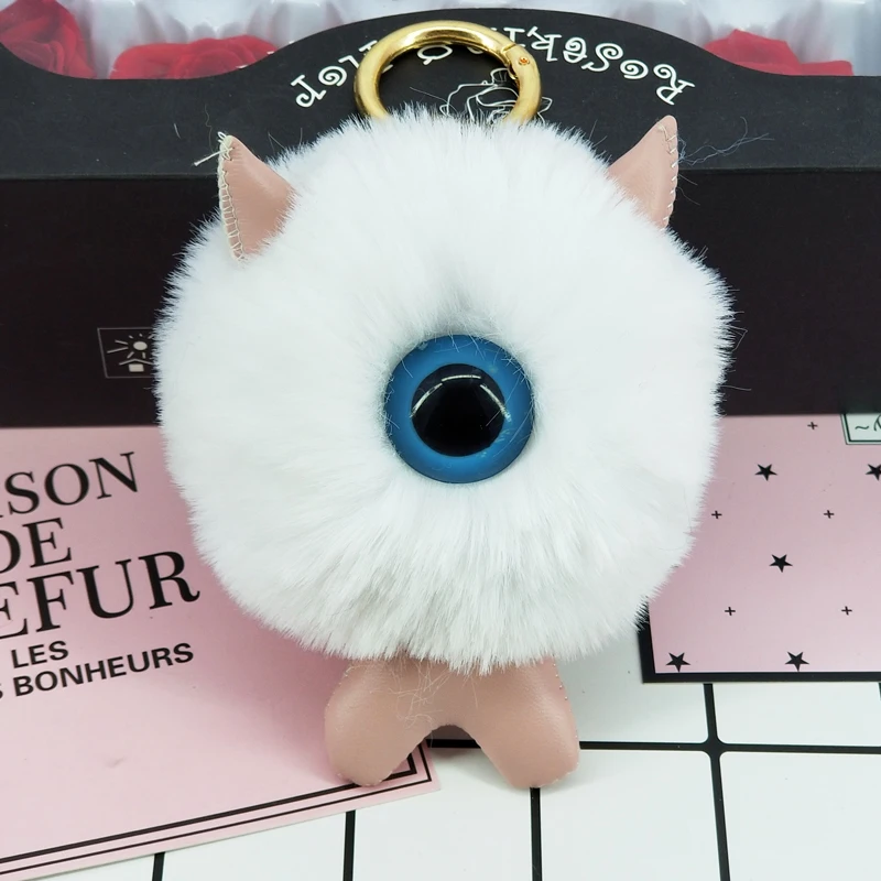

One-eyed Monster Pokemon Key Chains Puffy Ball Fur Keyring Jewelry Charms Pendants for Bags Decoration Car Keys Ornaments Toys