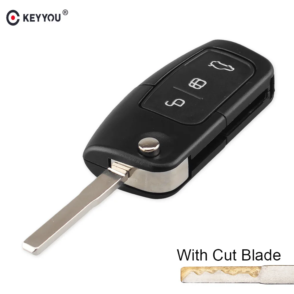 

KEYYOU Cu/Uncut Blade 3 Button Flip Folding Modified Uncut Car Blank Key Shell Remote Fob Cover for Ford Focus Fiesta C Max Ka