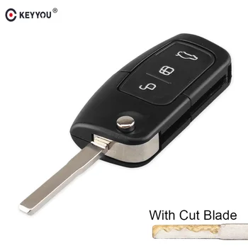 

KEYYOU Cu/Uncut Blade 3 Button Flip Folding Modified Uncut Car Blank Key Shell Remote Fob Cover for Ford Focus Fiesta C Max Ka