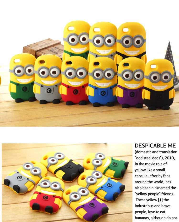 Despicable Me 3D Minion Silicone Phone Case For Iphone 4 4S 5 5S Samsung Galaxy S4 #Color Random |