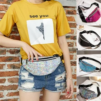 

2019 New Holographic Women Fanny Pack Belt Bag Shiny Neon Laser Hologram Waist Bags Travel Shoulder Bag Party Running Waist Bag