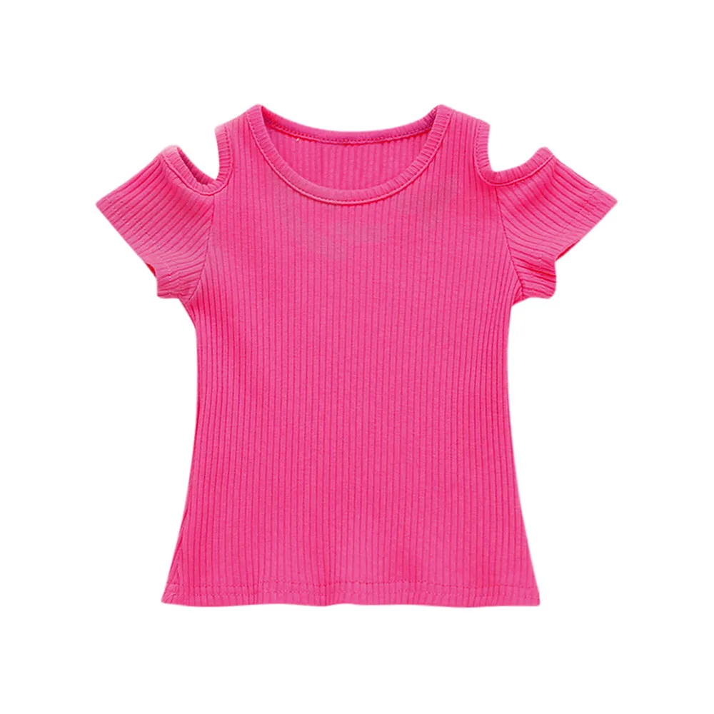 Мягкие однотонные мягкие детские топы с короткими рукавами для маленьких девочек, футболка, одежда - Цвет: HOT