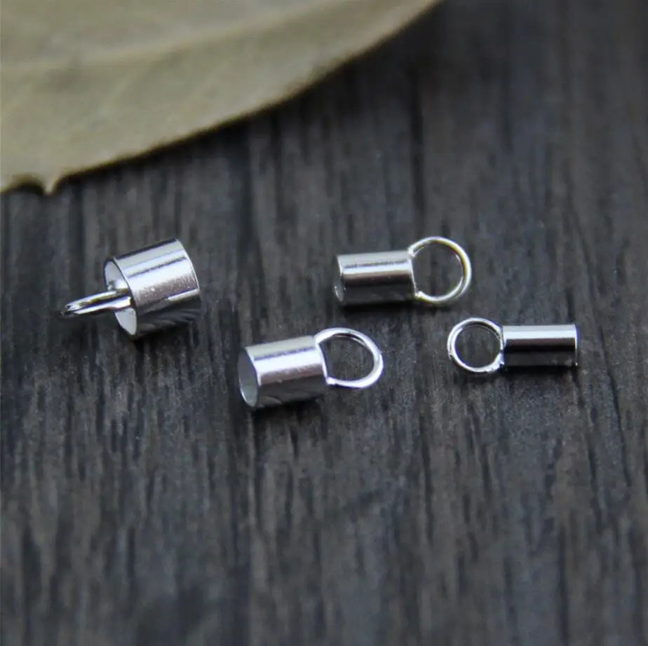4PCS 925 Solid Sterling Silver Tube Leather Cord End Clasp DIY A2537in