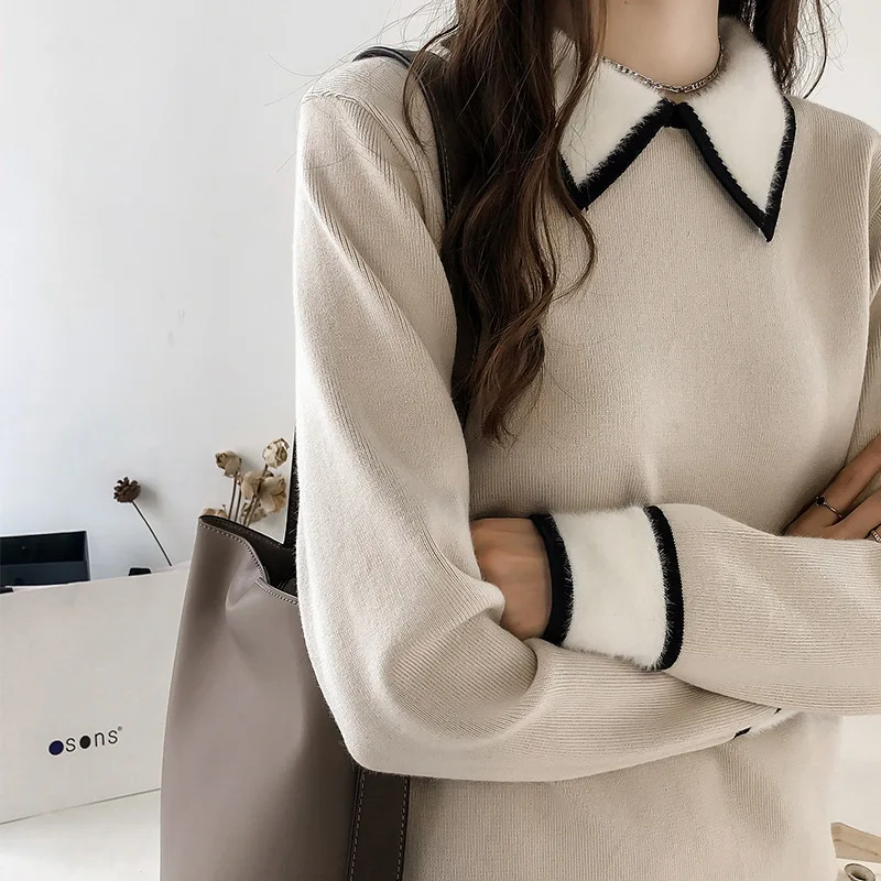 Nagodo Sweet Sweater Pullover 2019 New korean kawaii polo collar Women knitted Tops streetwear Ladies pullovers Loose Jumper