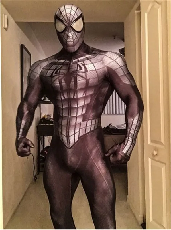 Высококачественный Взрослый мужской черный костюм спайдермена для косплея Веном из лайкры Zentai Hero Spidey костюм на Хэллоуин - Цвет: Черный