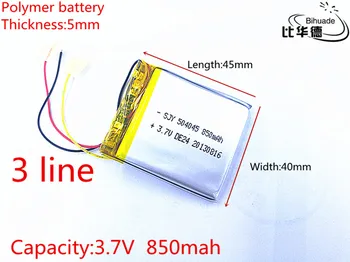 

3 line Free shipping 3.7V 850mAh 504045 Lithium Polymer Li-Po Rechargeable Battery For DIY Mp3 MP4 MP5 GPS PSP