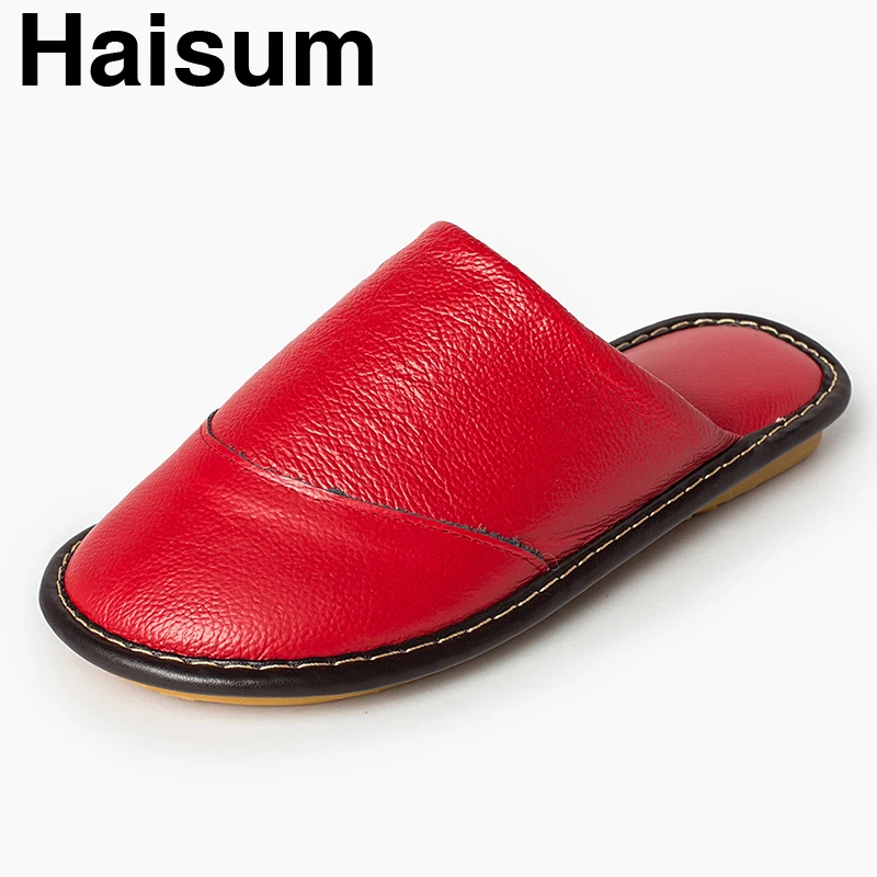 

Ladies Slippers Spring And Autumn genuine Leather Home Indoor Non - Slip Thermal Slippers 2018 New Hot Haisum H-8005