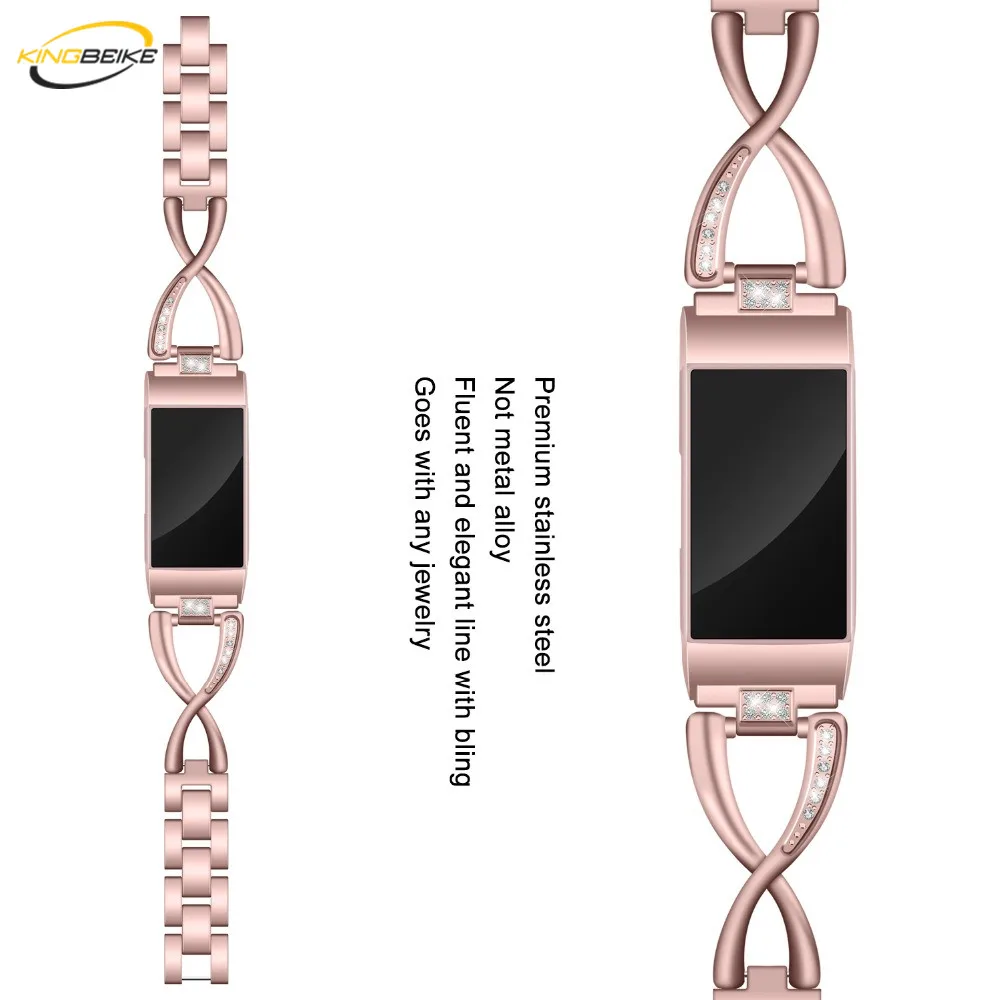 

KINGBEIKE Elegant Stainless Steel Watchbands For Fitbit Charge 3 Watch Bracelet Replacement Band Watches Metal Wrist Strap