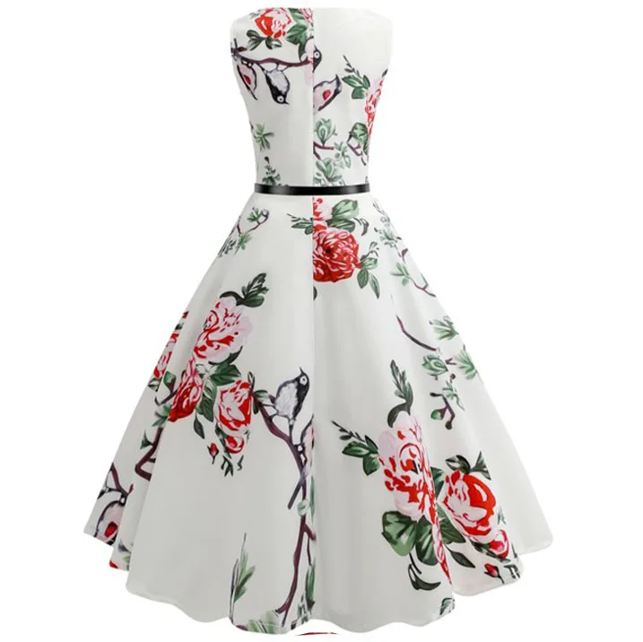 Summer Womens Dresses 2021 Casual Floral Retro Vintage 50s 60s Robe Rockabilly Swing Pinup Vestidos Valentines Day Party Dress