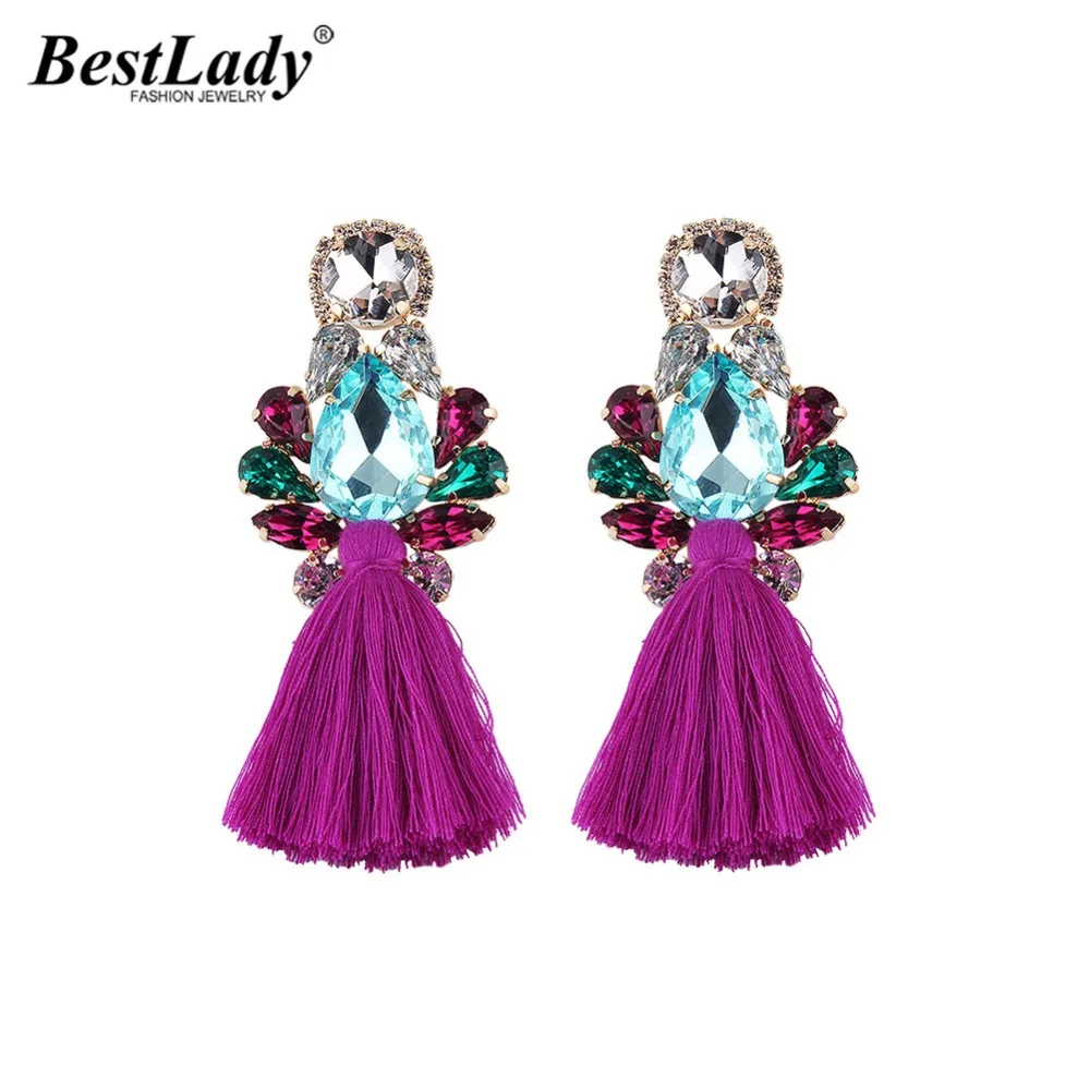 Модные стеклянные висячие серьги Best lady в стиле бохо с кисточками для женщин
