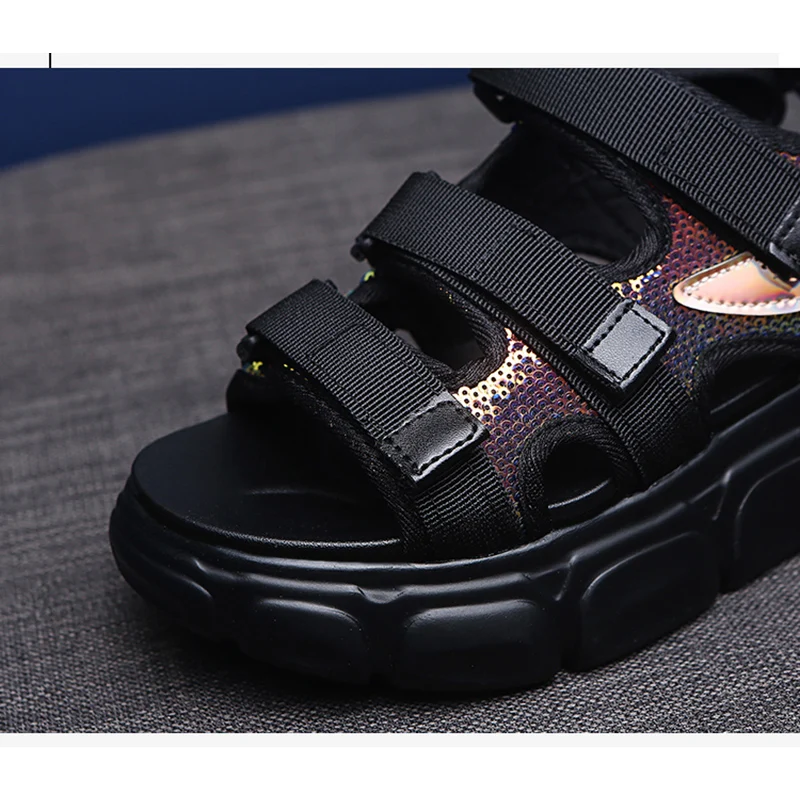 Women's Triple Band Sling Back Sport Sandal High Heels Chunky Sandal For Women Wedge Platform Shoes Casual Summer 2019