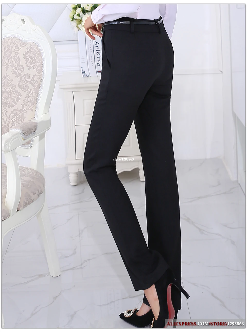 2019 New Fashion Mid Waist Belt Loop Pants Without Belt For Women ...